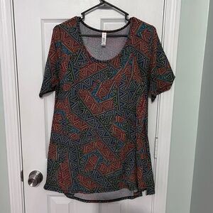 LuLaRoe Geometric Pattern Short Sleeve Top - Red and Blue